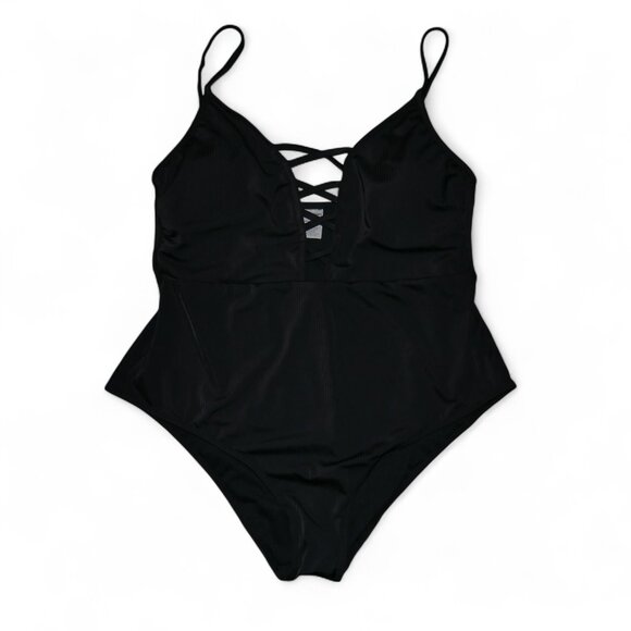 No Boundaries Ribbed Lace Up One-Piece Swimsuit Plus Size XXL (20) Slimming NEW - Picture 6 of 10